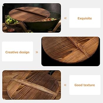 新品　鋳鉄/生鉄/中華鍋 麻製ハンドル 木製蓋付き Amazon | 鉄鍋 中華鍋 窒化加工高純度鉄炒め鍋 28cm木製蓋付き